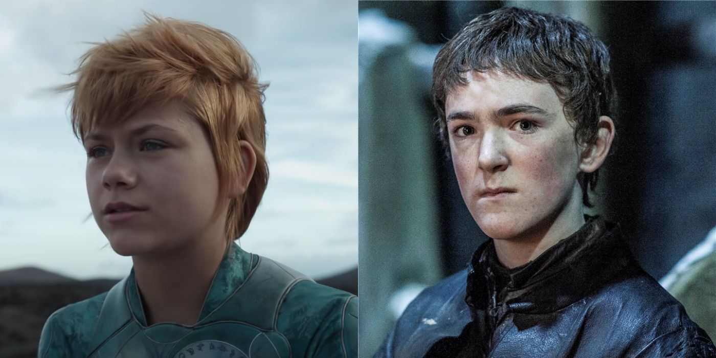 Split image showing Sprite in Eternals and Olly in GOT