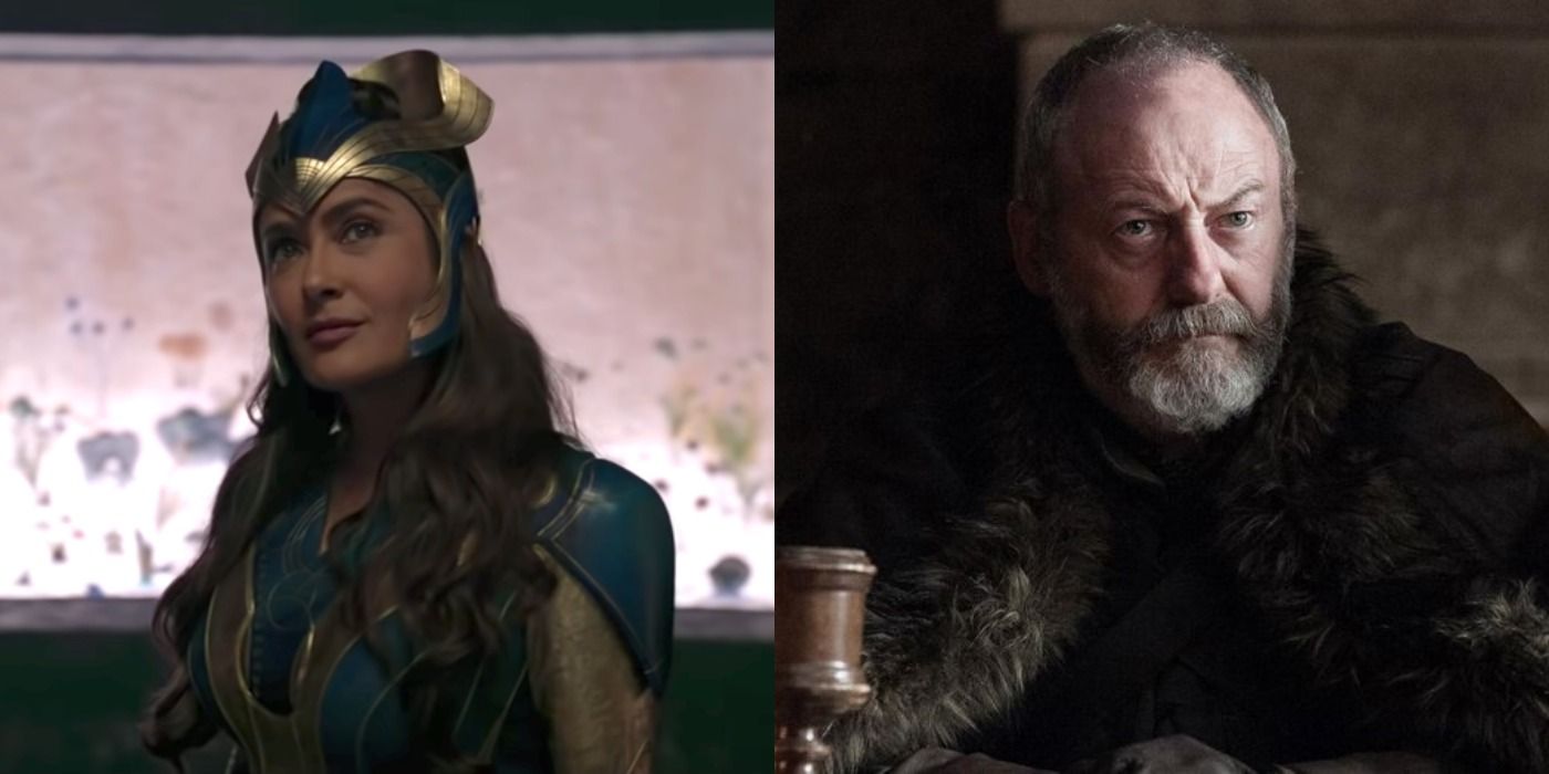 SPlit image showing Ajak in Eternals and Davos in GOT
