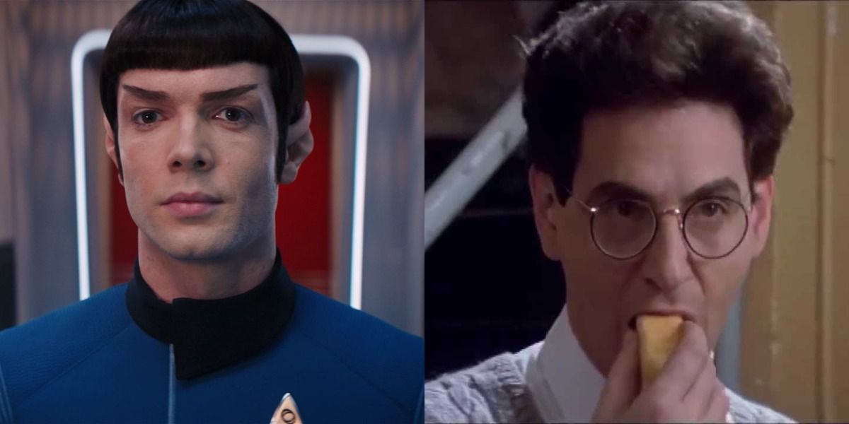 Split image of Spock from Star Trek: Discovery and Egon Spengler.