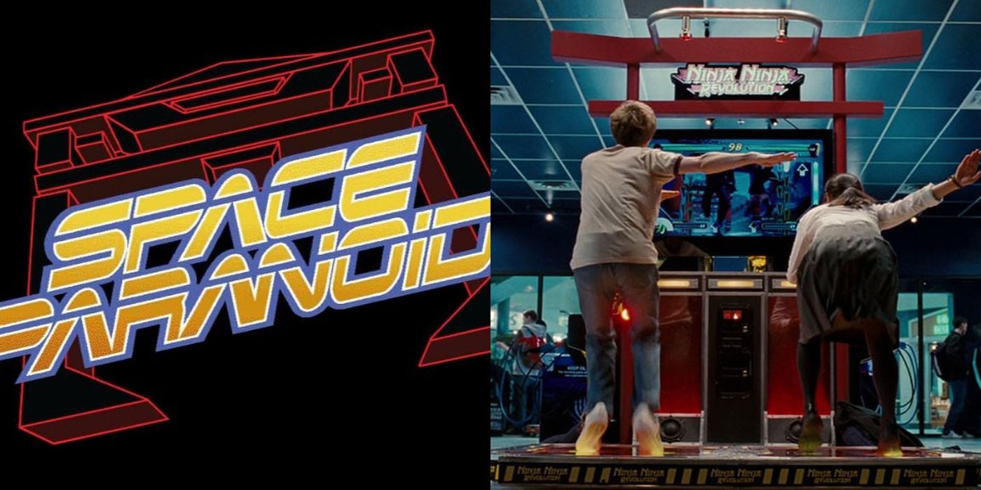 two fictional games from movies like Tron and Scott Pilgrim