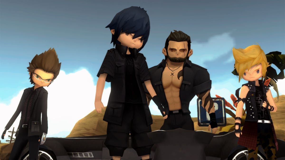The heroes of Final Fantasy XV looking like chibis