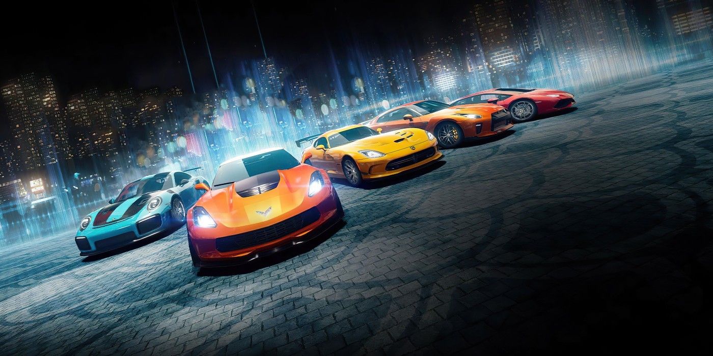 A line-up of vehicles in Forza Street