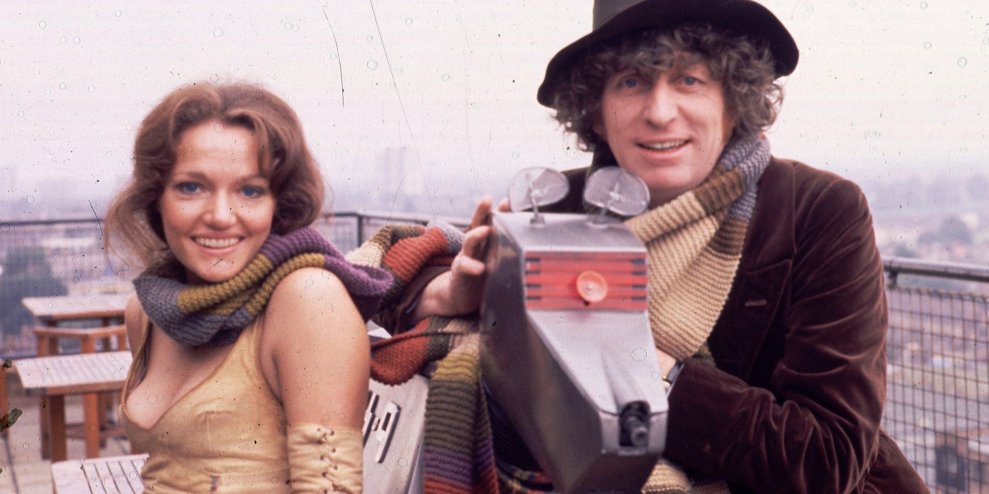 The Fourth Doctor and Leela pose with K9.