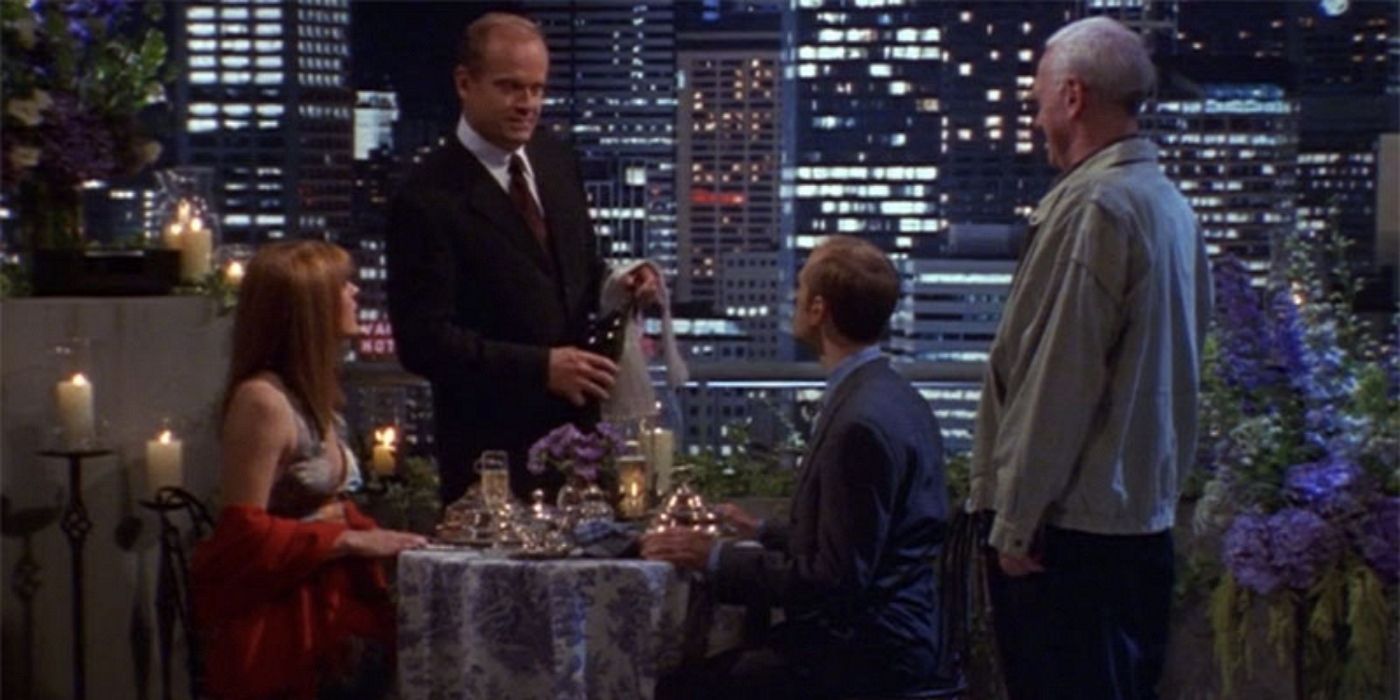Frasier and Martin organize a dinner date for Niles and Daphne
