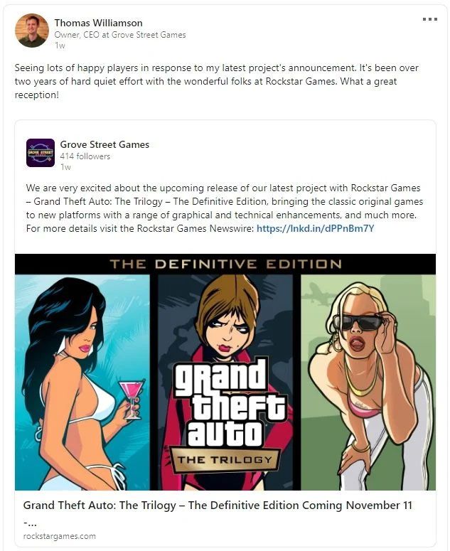 GTA Trilogy Definitive Edition Post Two Years