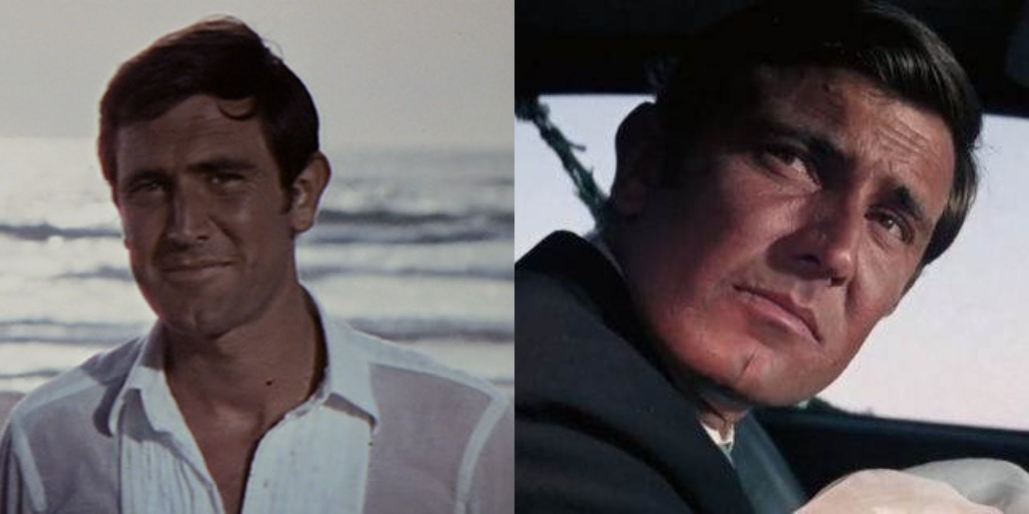 Split image of George Lazenby as James Bond in On Her Majesty's Secret Service