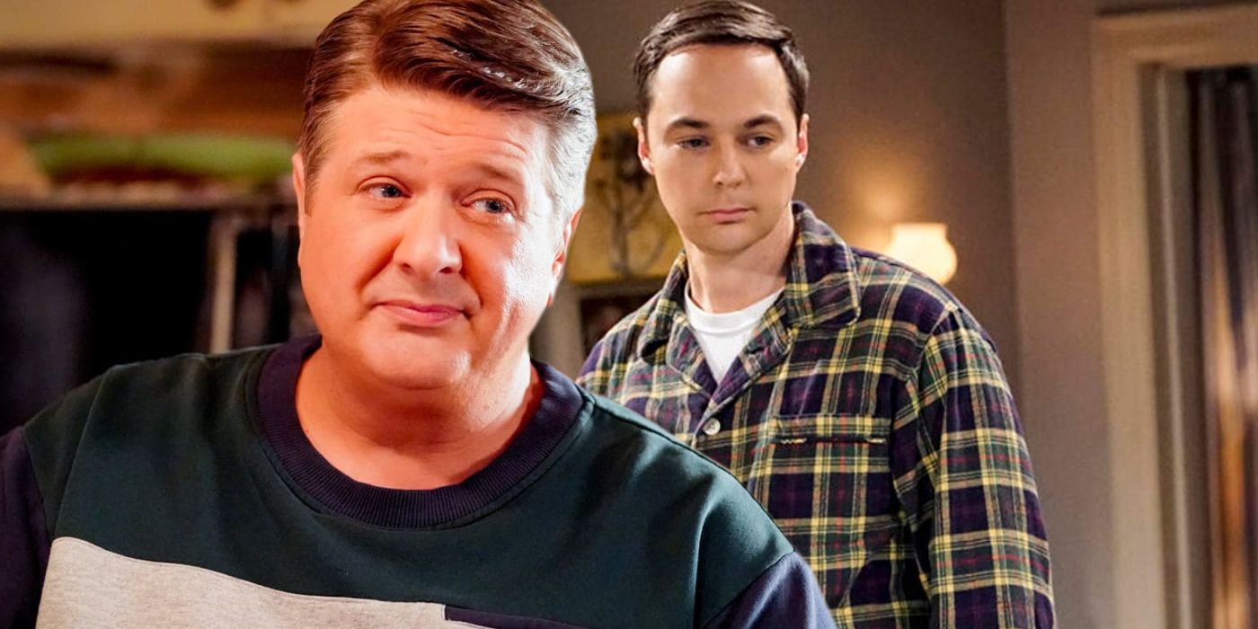 Imagem mesclada mostrando George em Young Sheldon e Sheldon em The Big Bang Theory