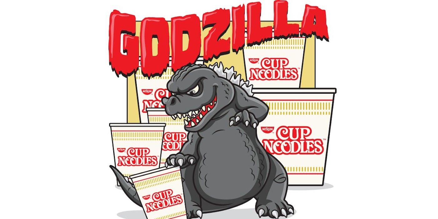 Godzilla x Cup Noodles collaboration promo image.