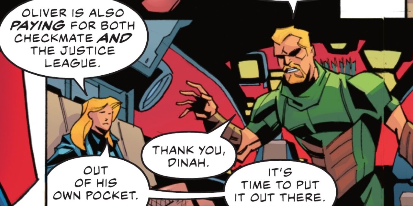 Green Arrow is revealed to be bankrolling both the League and Checkmate