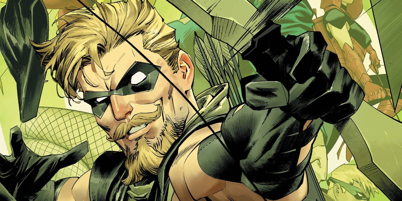 Oliver Queen as Green Arrow firing an arrow