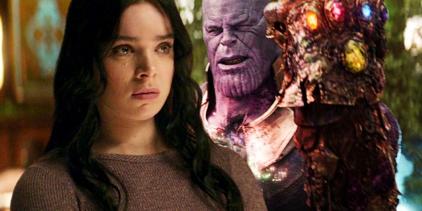 Hailee Steinfeld as Kate Bishop in Hawkeye and Josh Brolin as Thanos in Avengers Infinity War