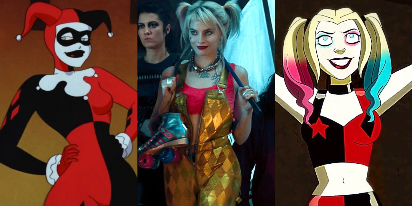 Split image of Harley Quinn in Batman The Animated Series, Birds of Prey and Harley Quinn animated series