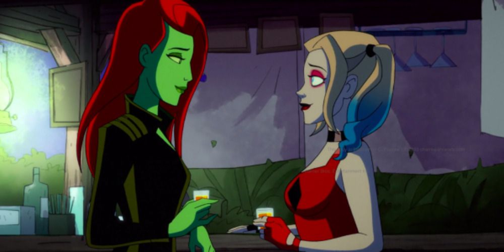 Harley Quinn about to kiss Poison Ivy