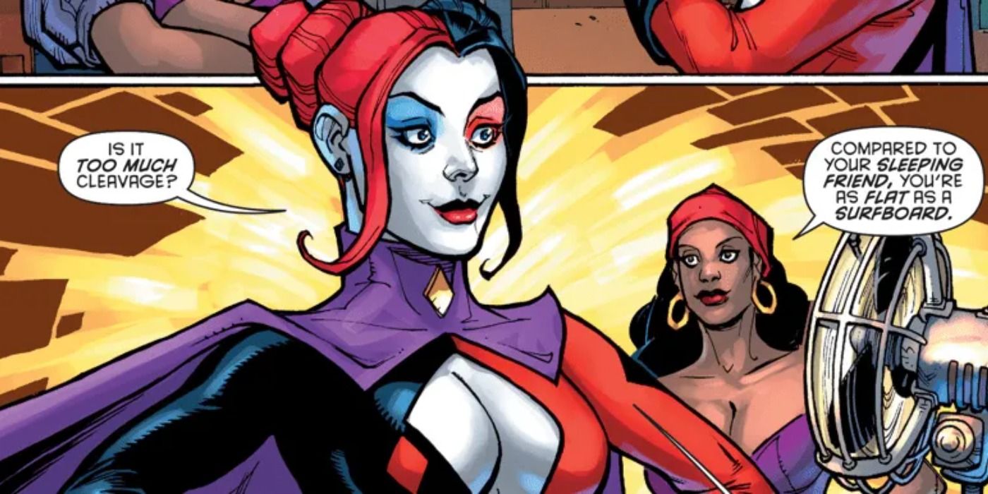 Harley Quinn dresses as Power Girl in DC Comics.