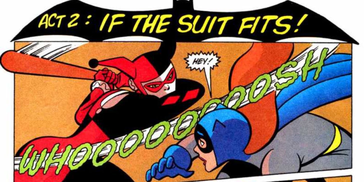Harley Quinn fights Batgirl in Batman Adventures comics.