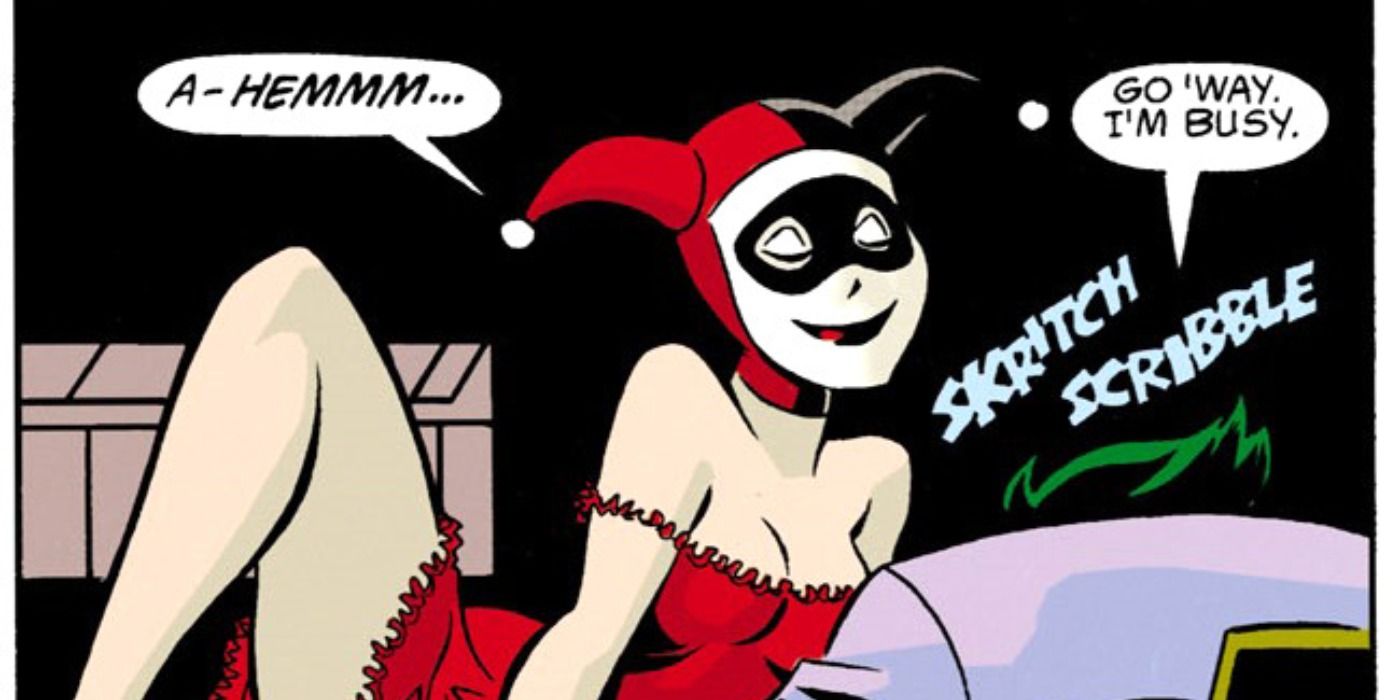 Harley Quinn tries to get Joker's attention in Mad Love comic.