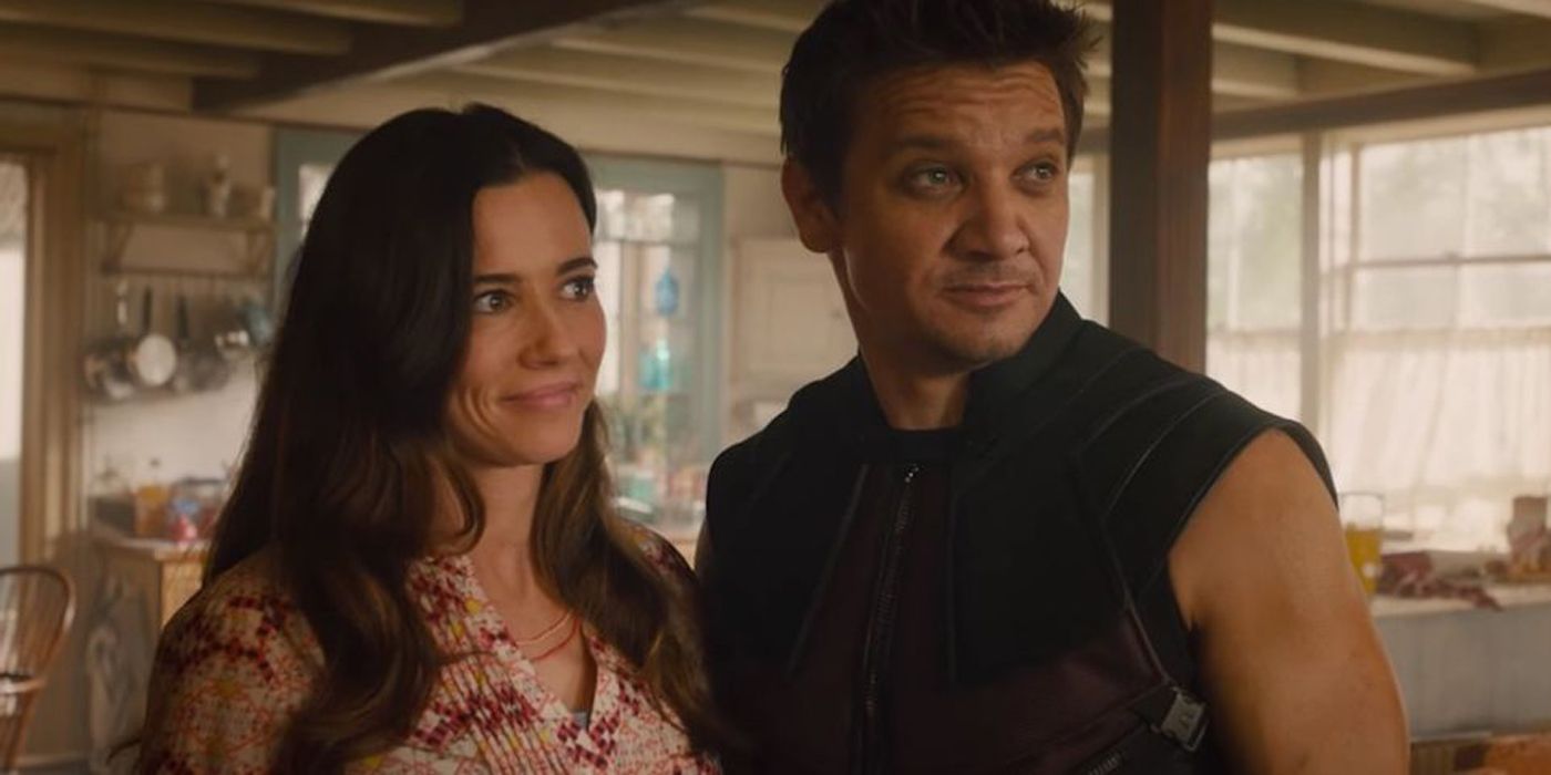 Hawkeye holding onto Laura in Avengers: Age of Ultron.
