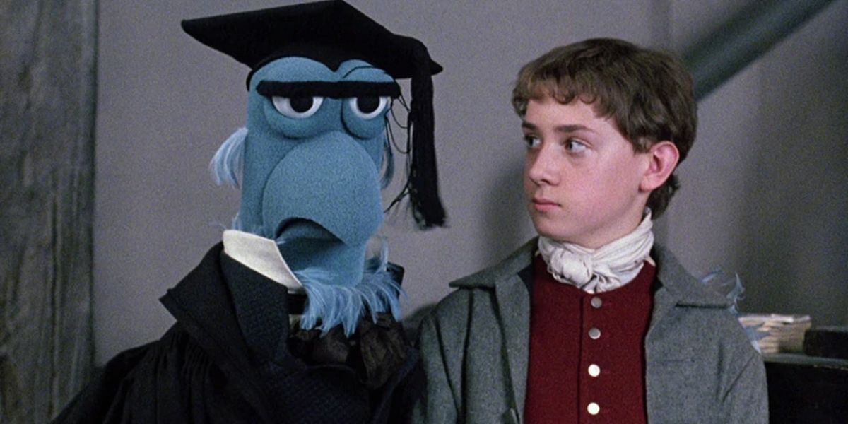 The Headmaster alarms a young Scrooge in The Muppet Christmas Carol.