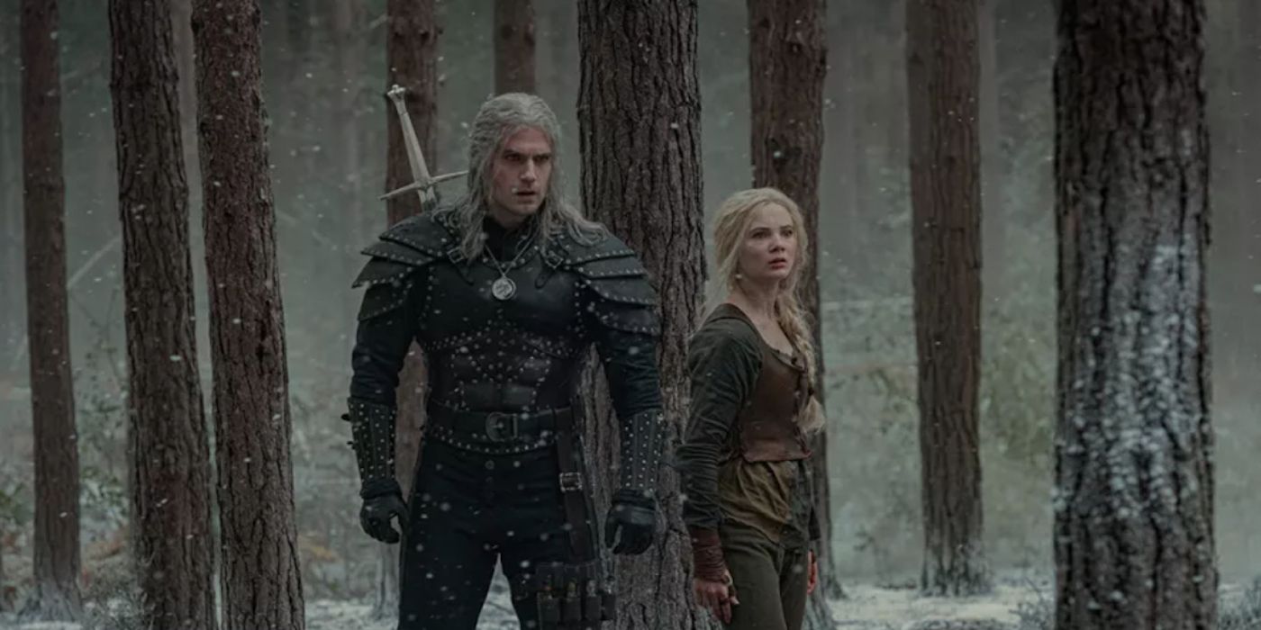 Henry Cavill as Geralt and Freya Allan as Ciri in The Witcher