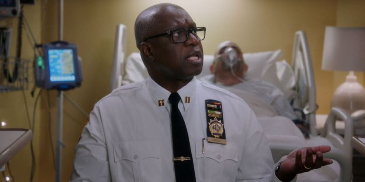 Holt acting as a moderator during Amy and Jake's debate in Brooklyn Nine-Nine