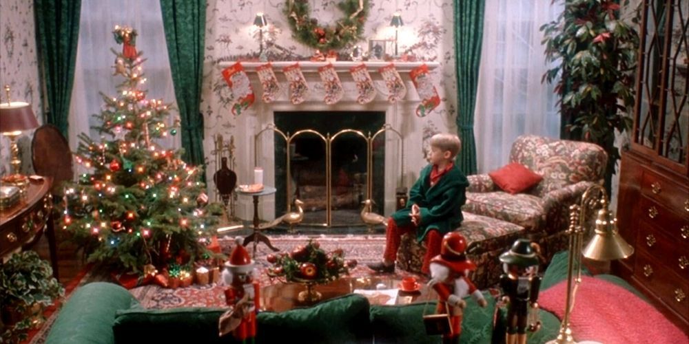 Kevin McCallister sits in his living room, home alone on Christmas morning