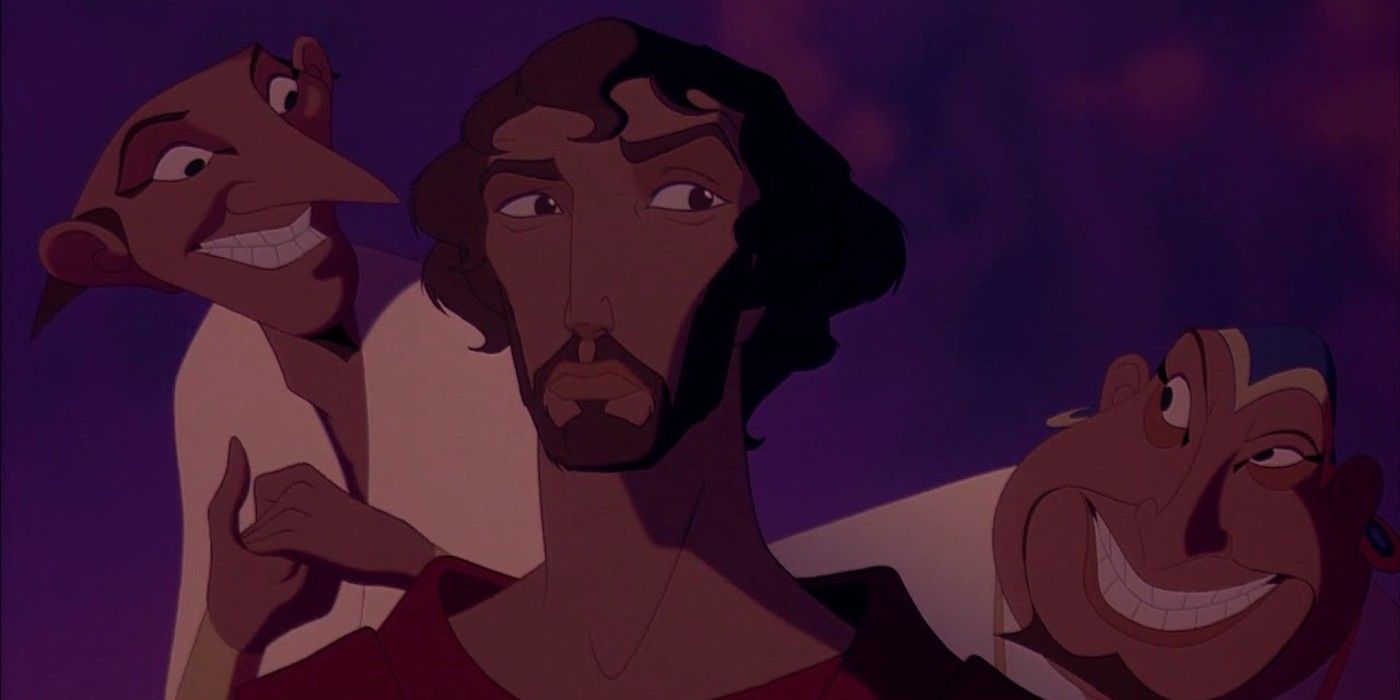 Hotep and Huy talk to Moses over his shoulder in The Prince Of Egypt