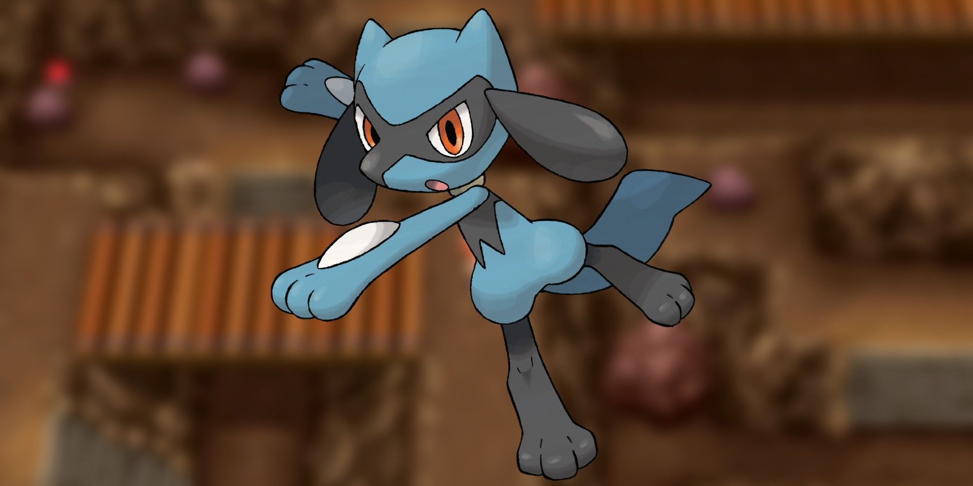Riolu against a Victory Road background in BDSP