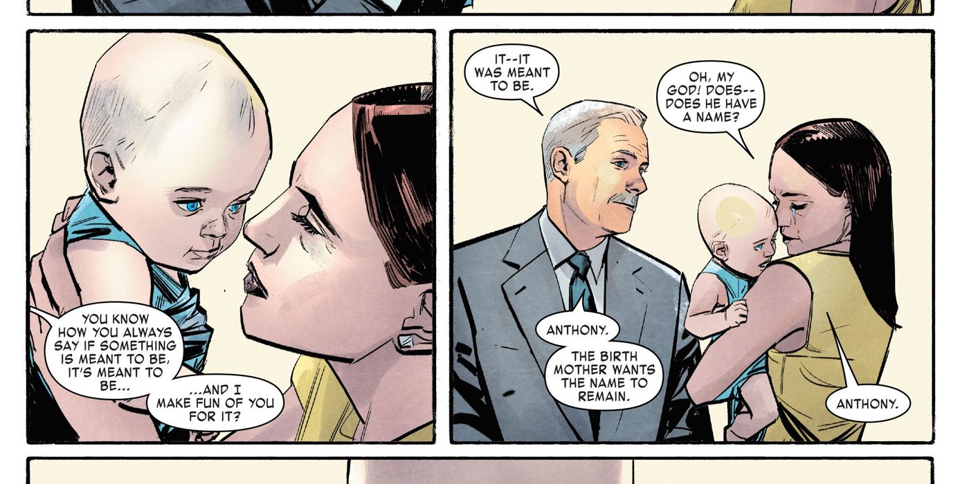 Howard Stark adopts Tony Stark in the comics.