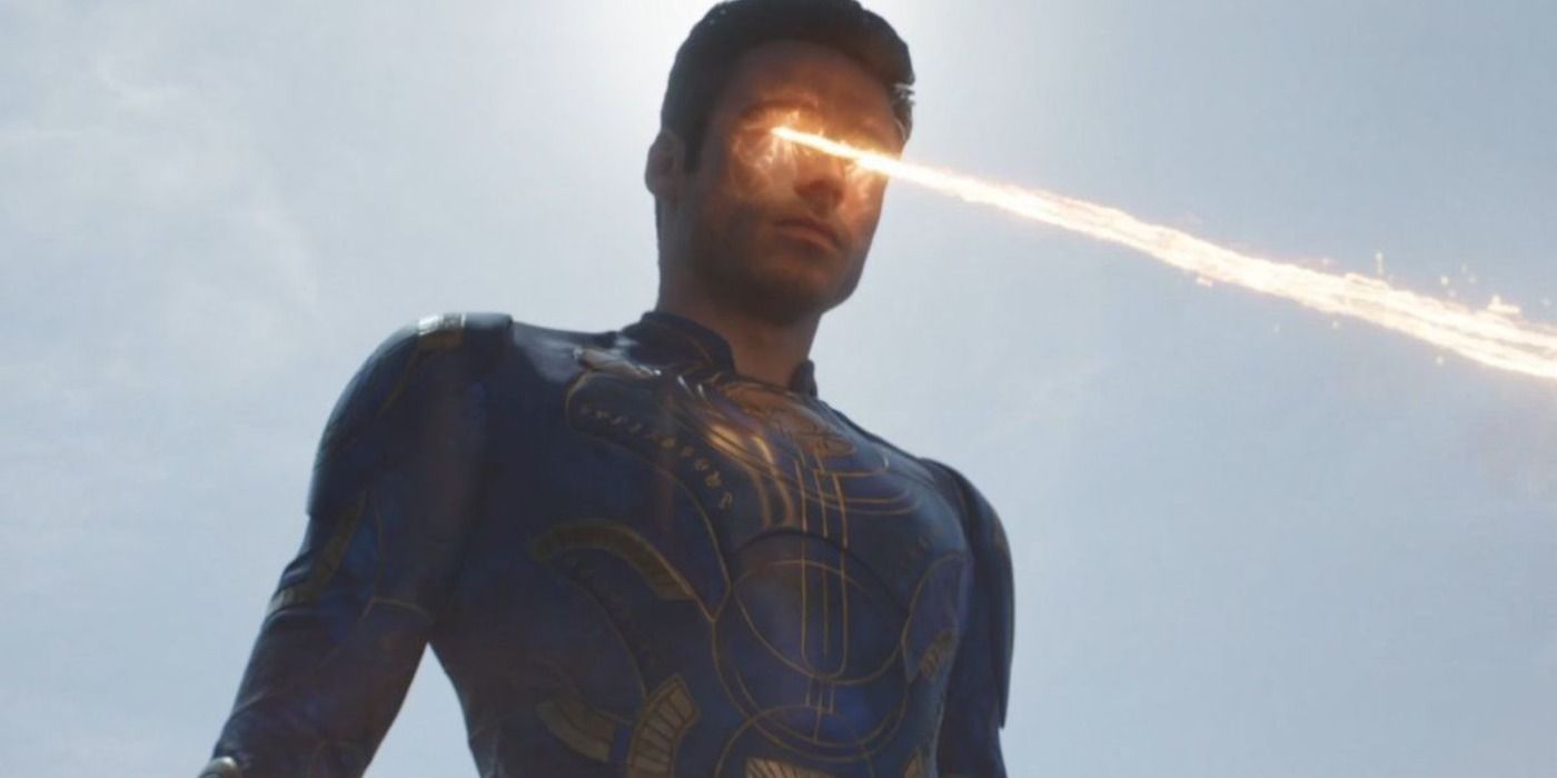 Ikaris firing lasers from his eyes in Eternals