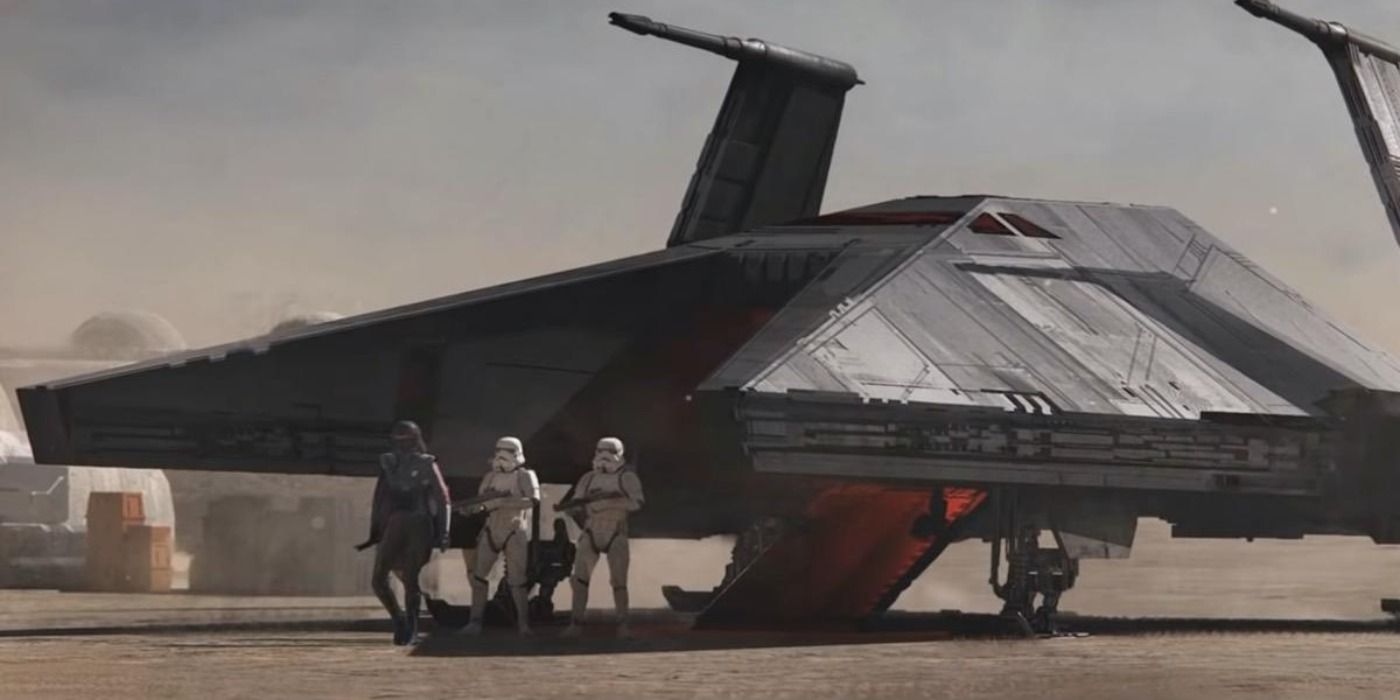 Concept art for Obi-Wan Kenobi of an Inquisitor landing on Tatooine with Storm Troopers