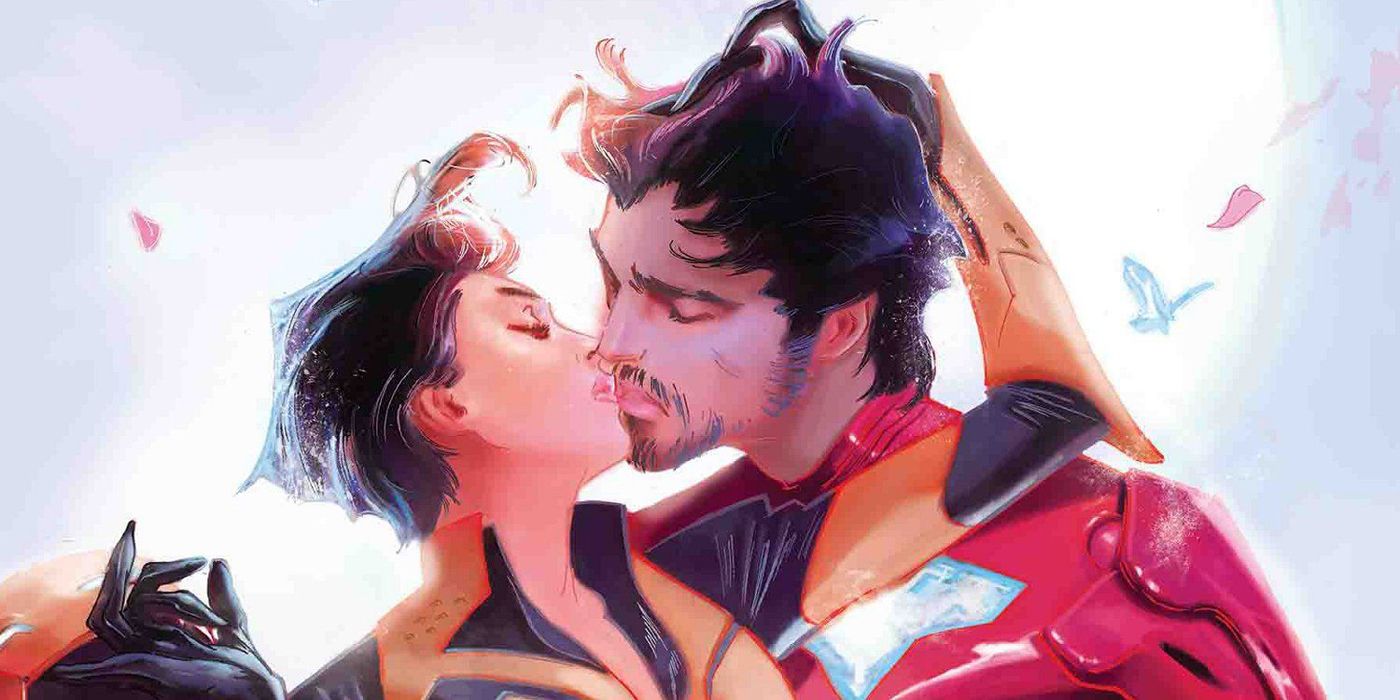 Iron Man kissing Wasp in the comics.