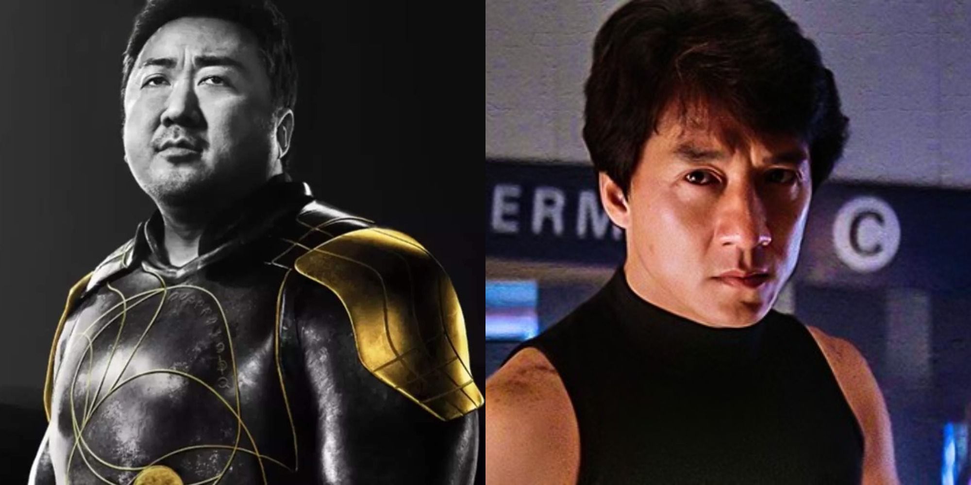 Split image of Don Lee as Gilgamesh in Eternals and Jackie Chan in Rumble in the Bronx
