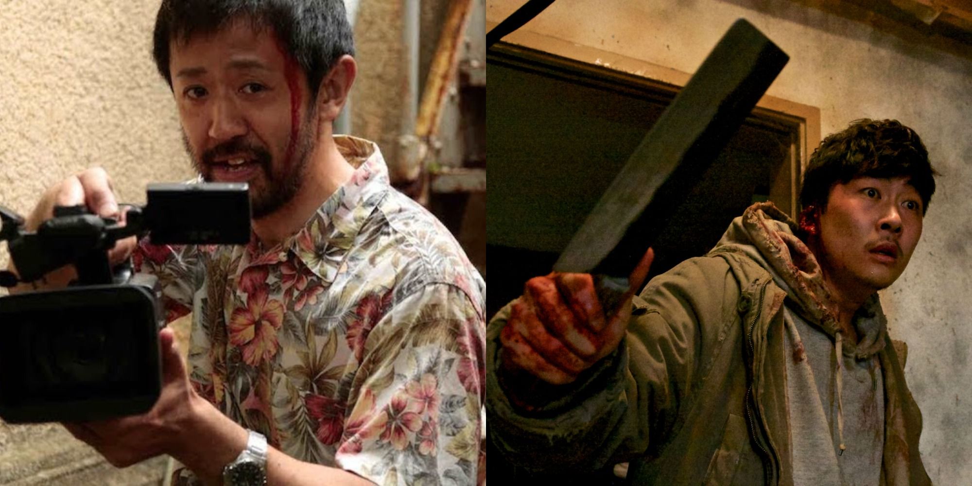 Split image showing scenes from the movies One Cut of the Dead and A Record of Sweet Murder