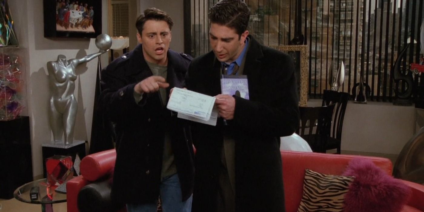 Joey and Ross reading bills in Friends