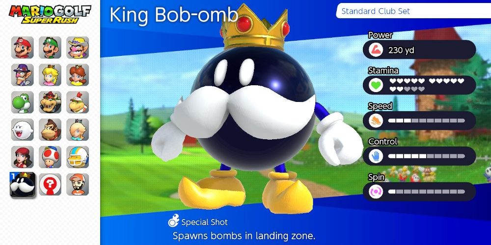 King Bob-omb's outfit displayed on Mario Golf: Super Rush