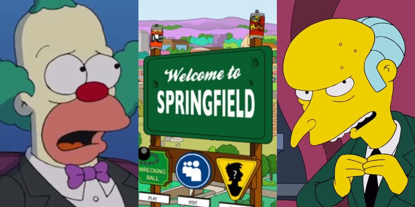 Tres fotografías de Krusty, el personaje de Springfield y el señor Burns en Los Simpson.