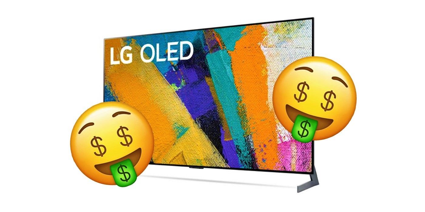 LG OLED TV with dollar sign eyes emoji