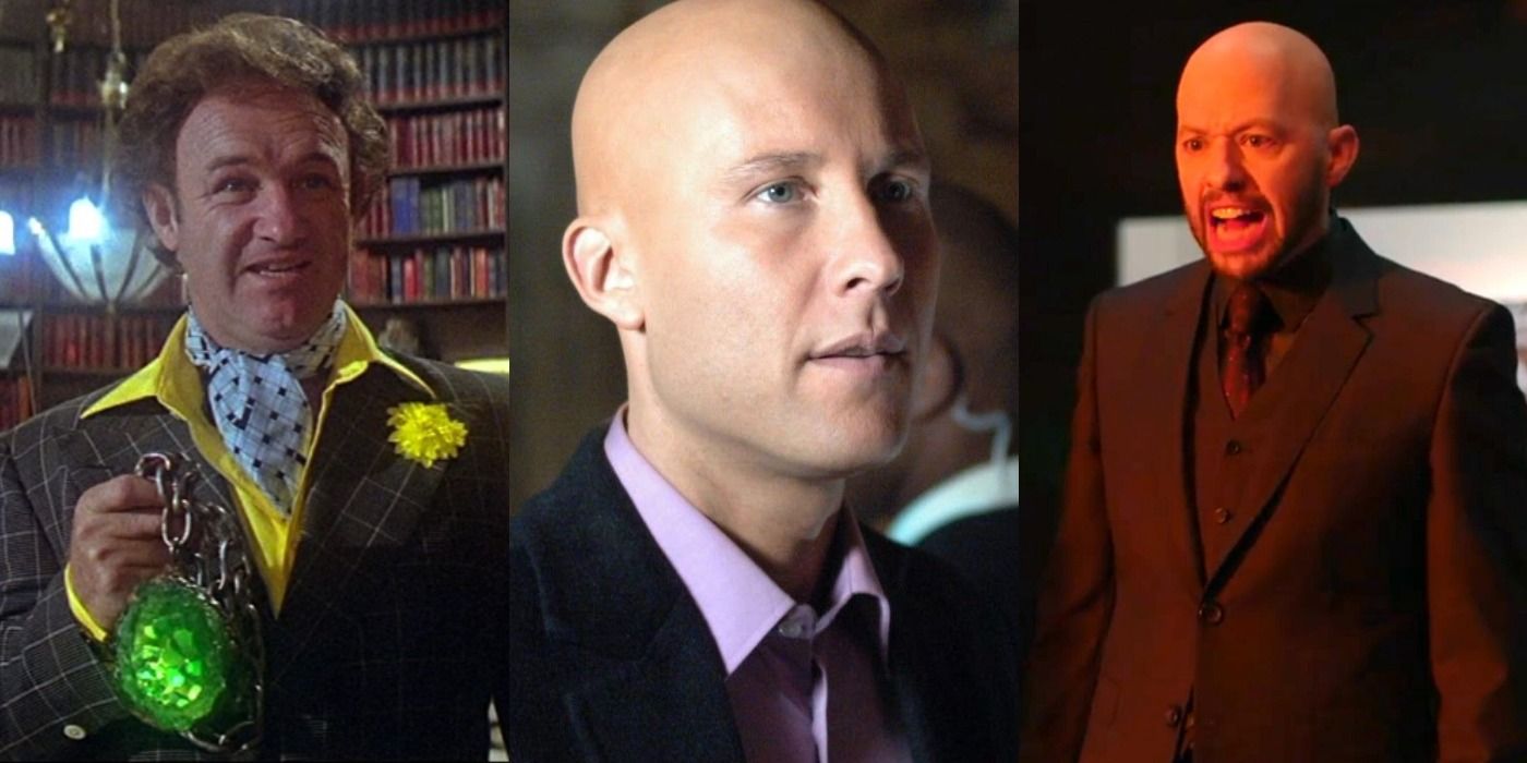 Split image of Lex Luthor in Superman The Movie, Smallville and Supergirl