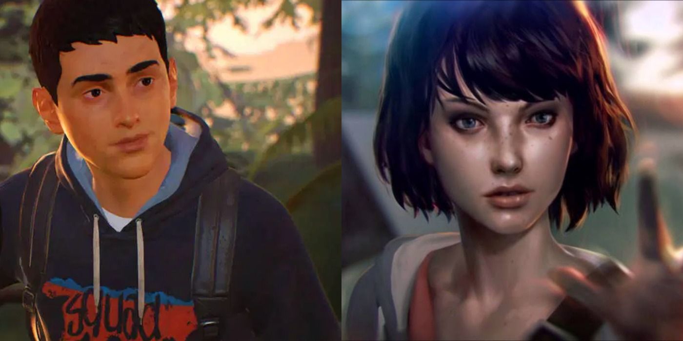Split image of Daniel looking to his right & Max holds up her hand in Life is Strange.