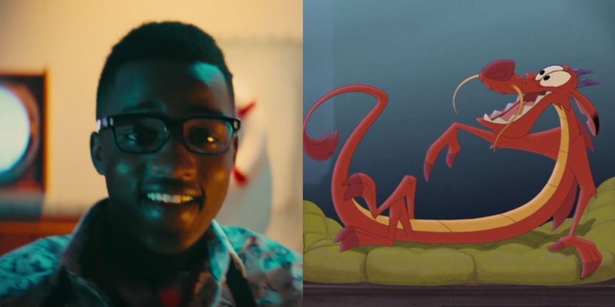 Split Image of Lucas from To All The Boys and Mushu from Mulan