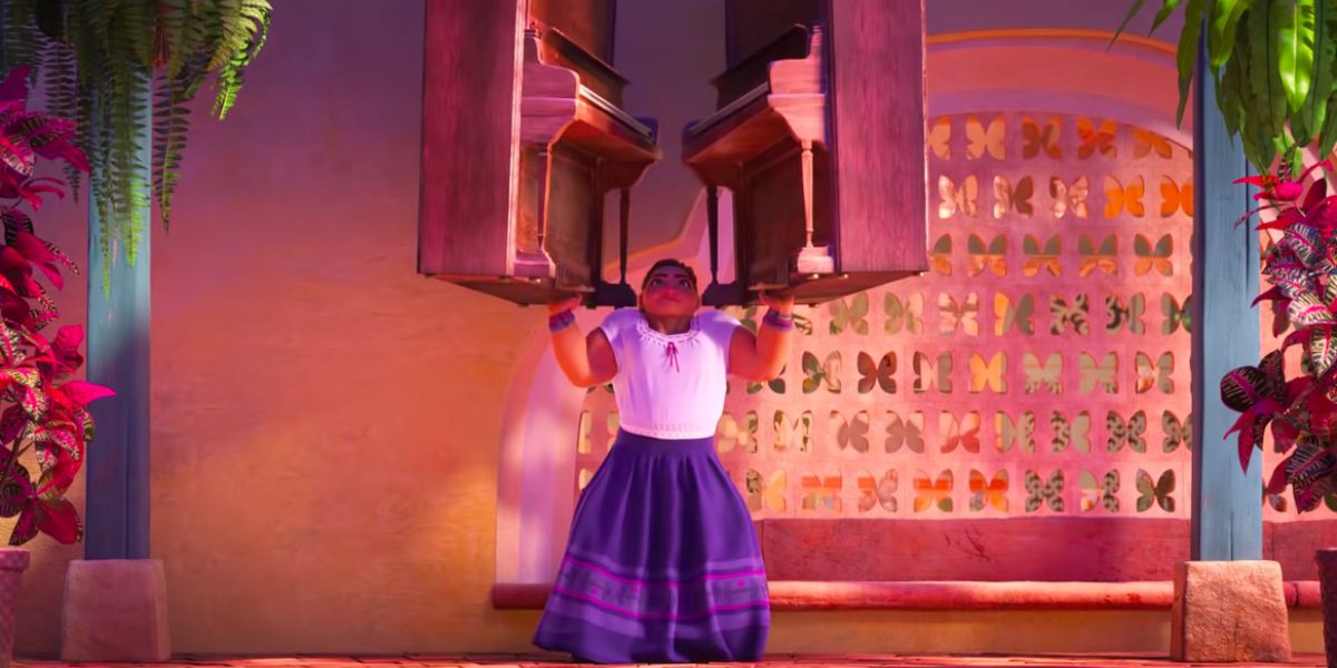 Luisa lifts two pianos in Disney's Encanto.