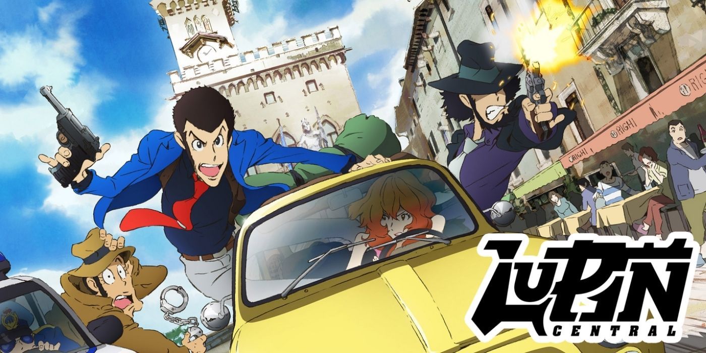 Lupin holding a gun while aboard a car in Lupin III