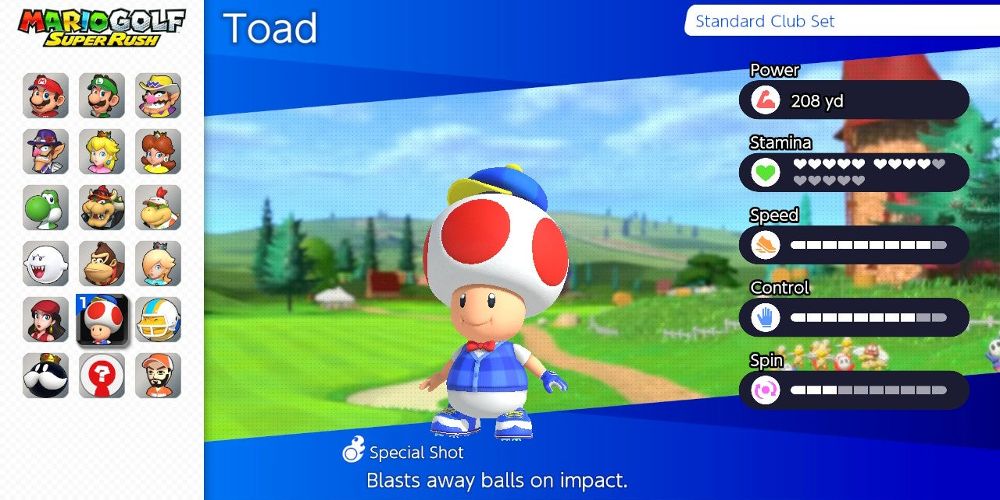 Toad's outfit displayed in Mario Golf: Super Rush