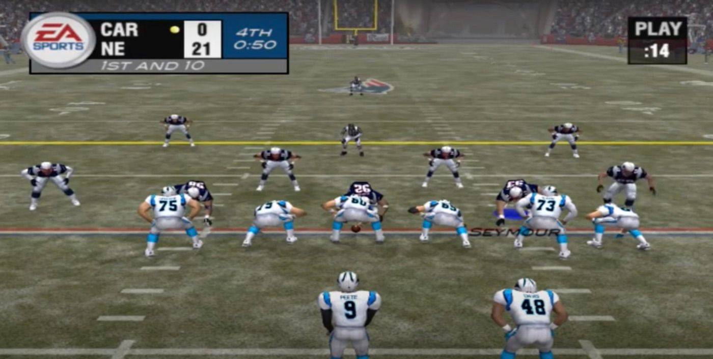 A football game in Madden NFL 2004