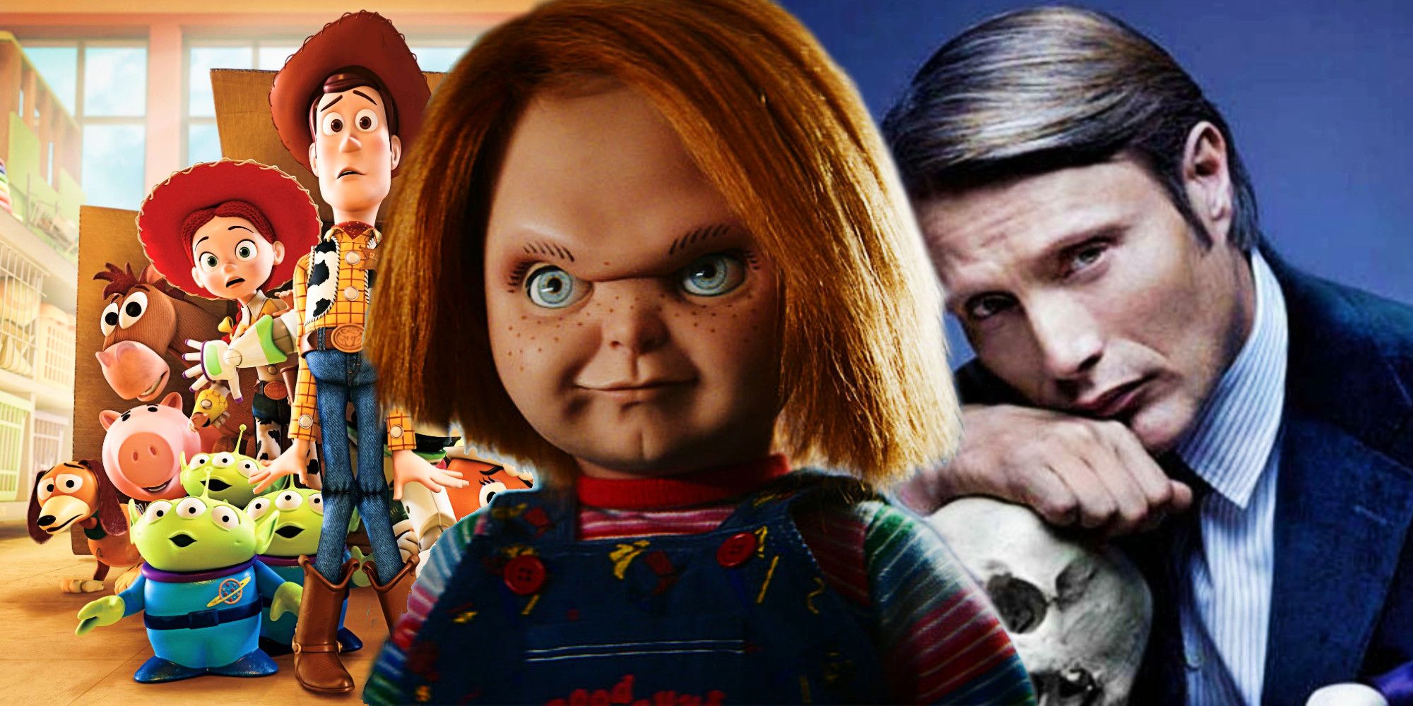 Mads Mikkelsen as Hannibal, Brad Dourif as Chucky, and the Toy Story 3 Poster