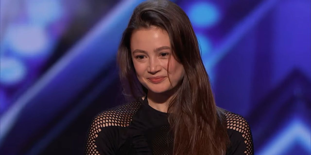 Marina Mazepa stands on stage on America's Got Talent