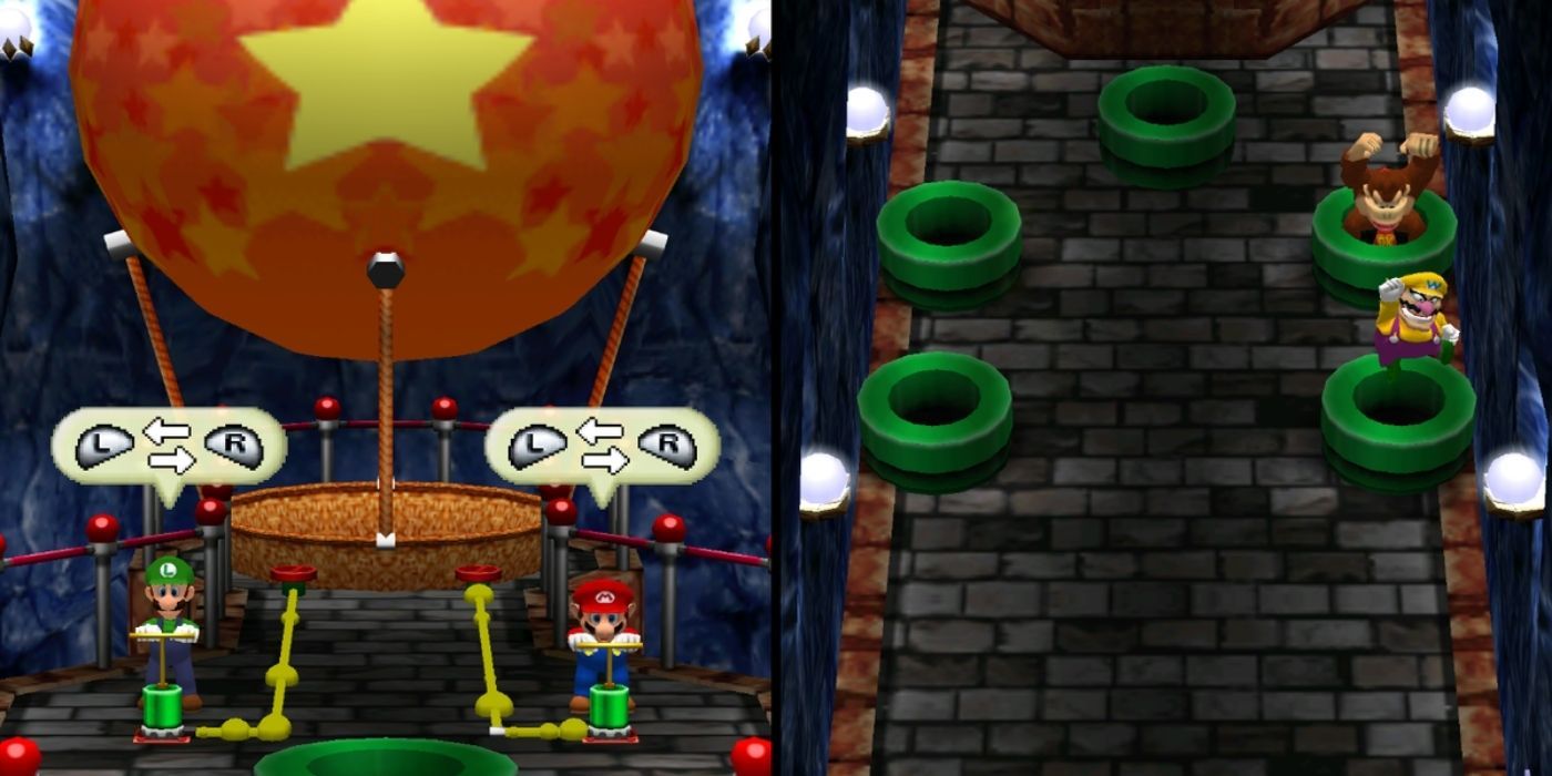 Mario, Luigi, DK, and Wario in the minigame Dungeon Duos