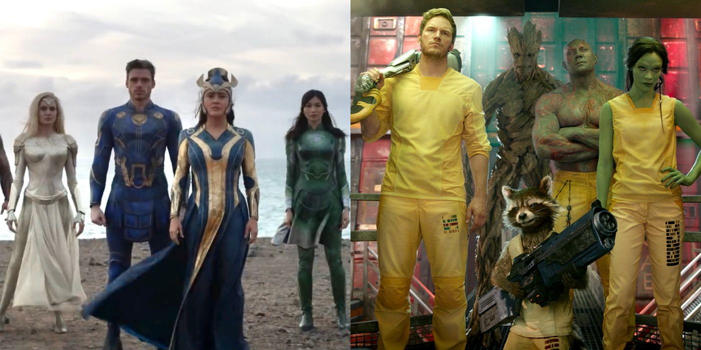 Split image of the Eternals and the Guardians of the Galaxy