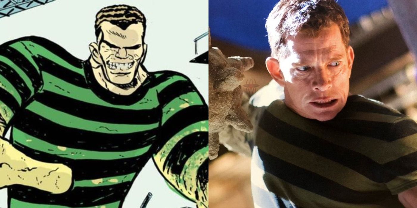 Split image showing Sandman in the comics and the Spider-Man 3 movie