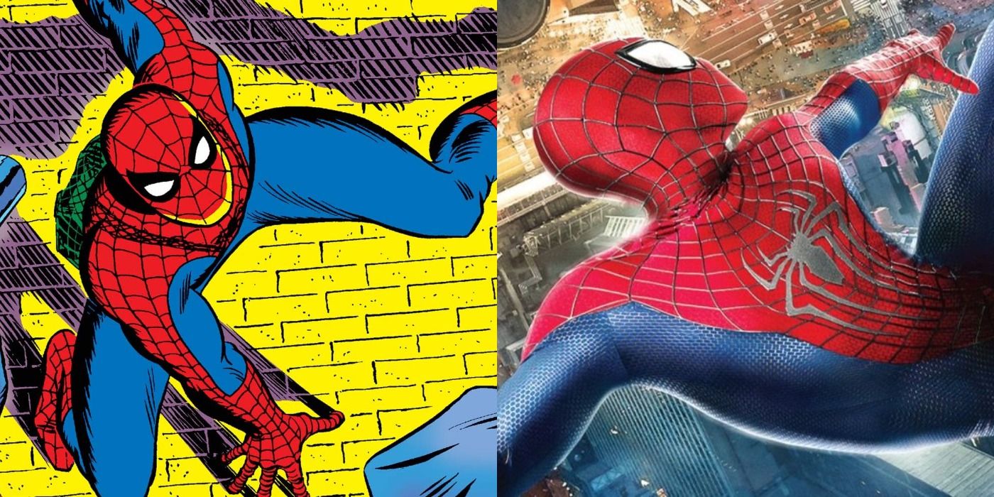 Split image showing Spider-Man in the comics and in The Amazing Spider-Man 2